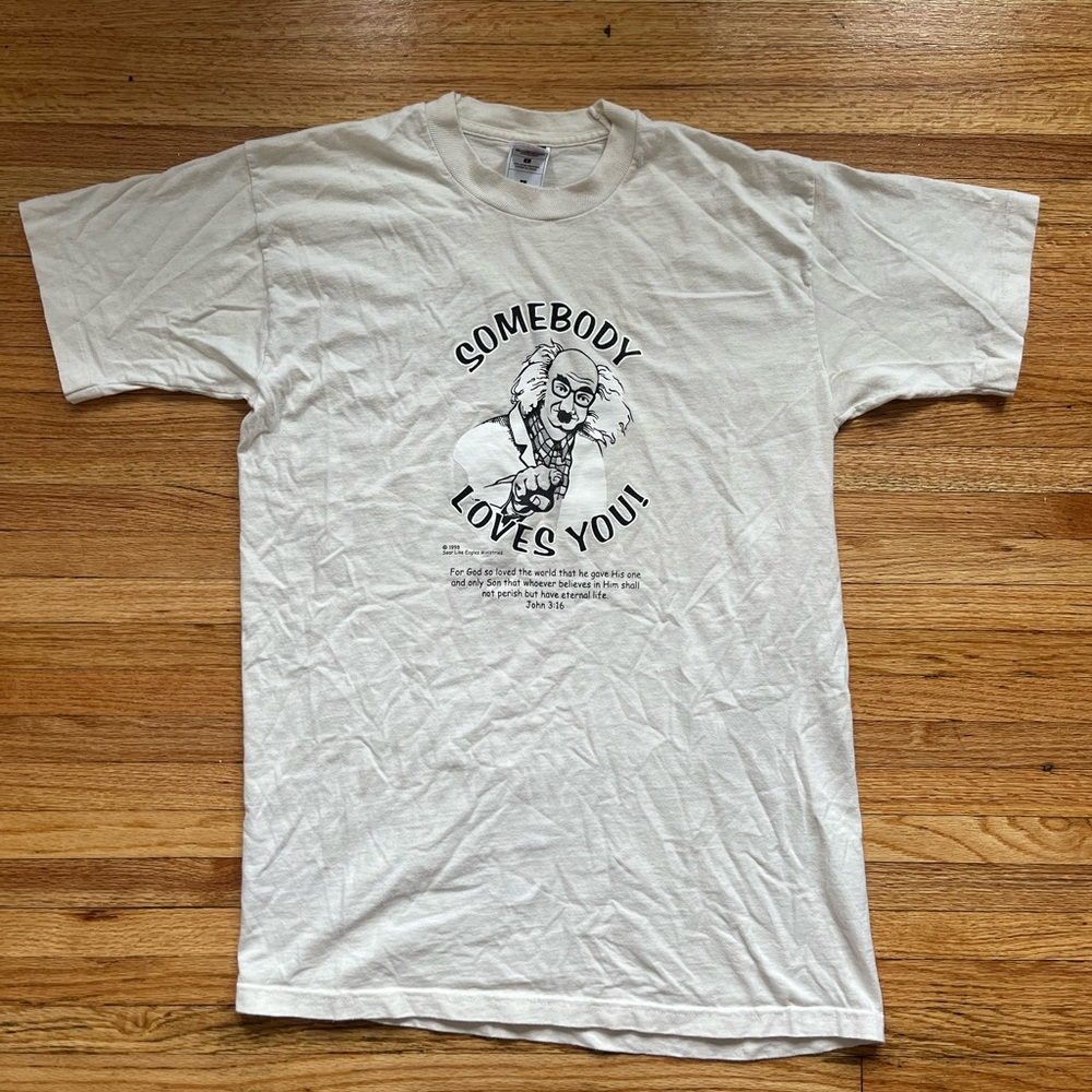 Vintage Albert Einstein T-Shirt / God Loves You / Large / 1998